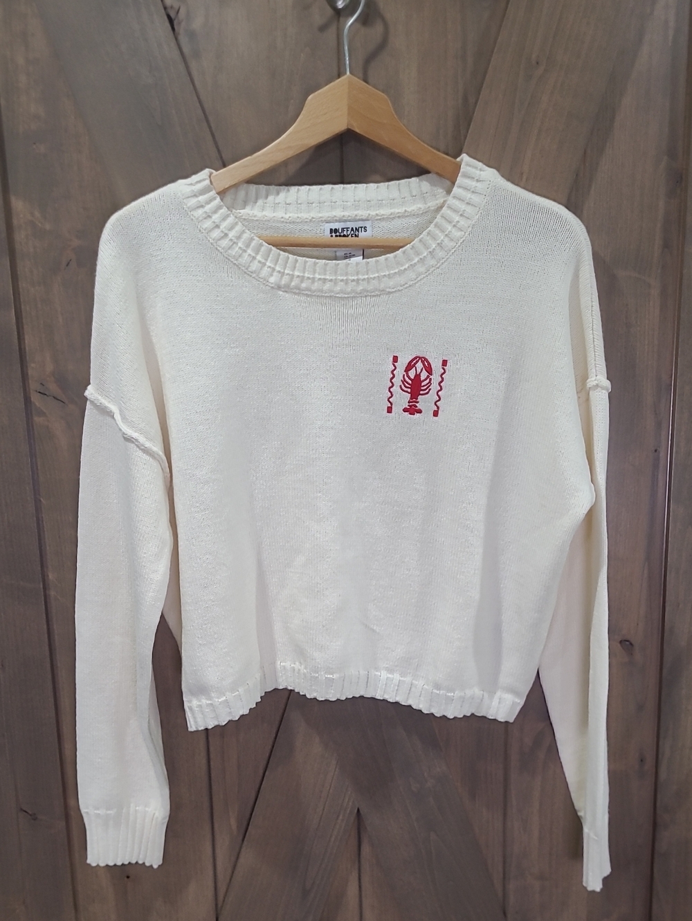 Red Embroidery Lobster Crew Neck Sweater M